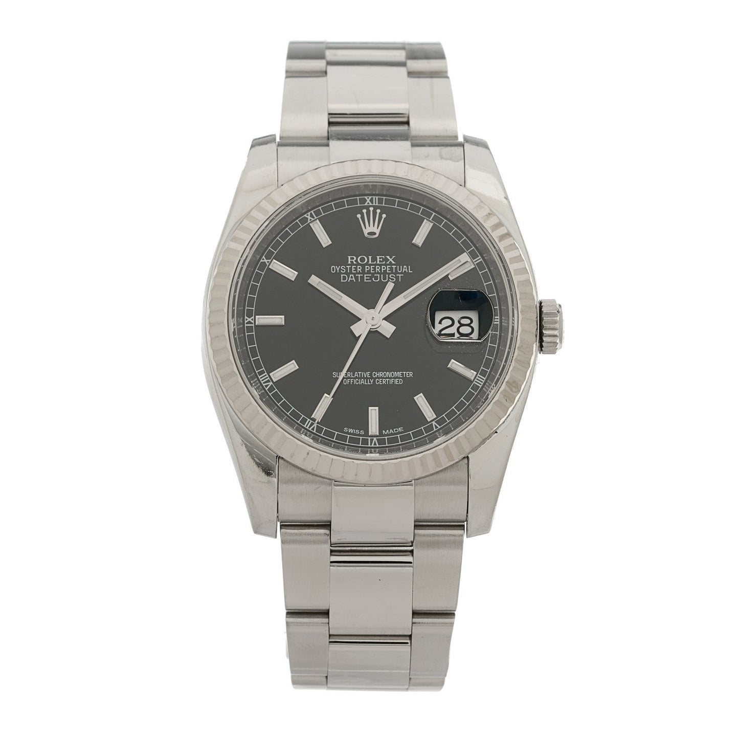 Stainless Steel 18K White Gold 36mm Oyster Perpetual Datejust Watch Black 116234