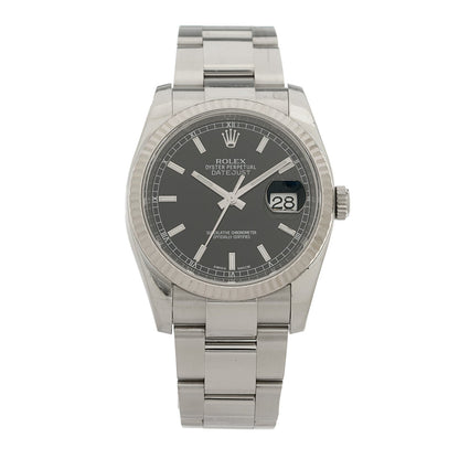 Stainless Steel 18K White Gold 36mm Oyster Perpetual Datejust Watch Black 116234