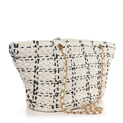 Raffia Effect Tweed Shopping Tote White Black