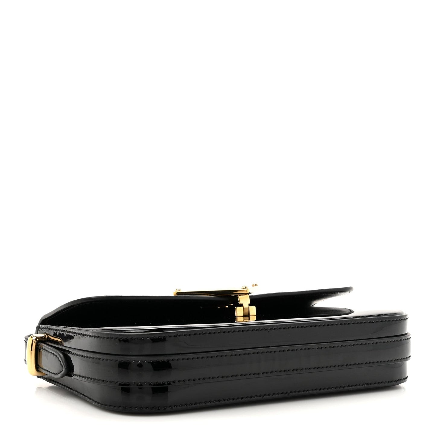 Vernice Metal Triangle Logo Flap Shoulder Bag Black