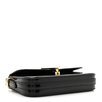 Vernice Metal Triangle Logo Flap Shoulder Bag Black