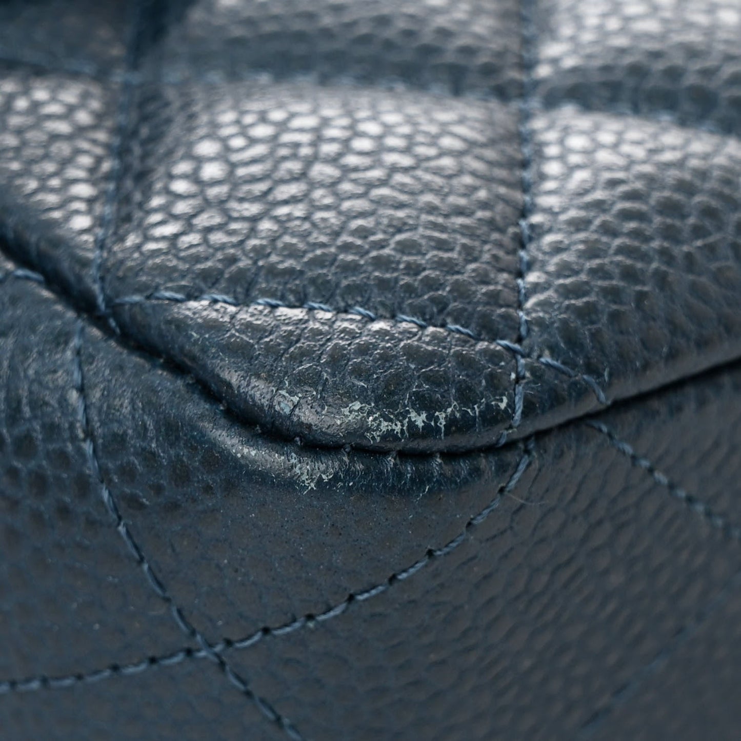 Pearly Caviar Quilted Medium Double Flap Blue