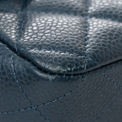 Pearly Caviar Quilted Medium Double Flap Blue