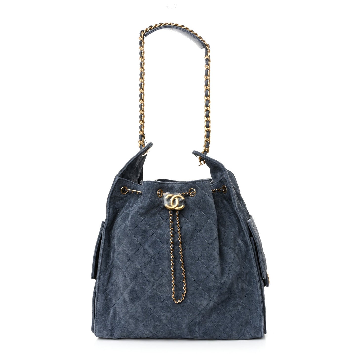 Suede Quilted Medium Chanel 25 Handbag Blue