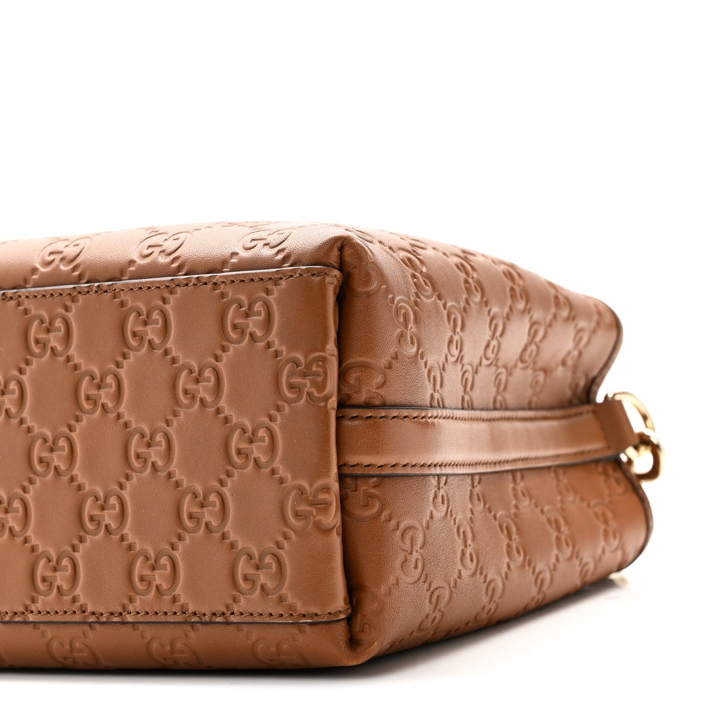 GG Calfskin Embossed Emblem Small Bucket Bag Brown