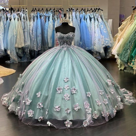 A Line Tulle Appliques Quinceanera Dress Sweet 16 Ball Gown