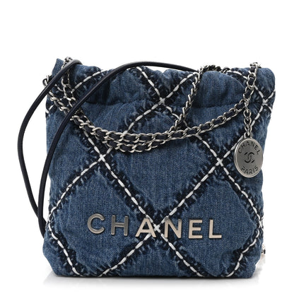 Denim Stitched Quilted Mini Chanel 22 Blue