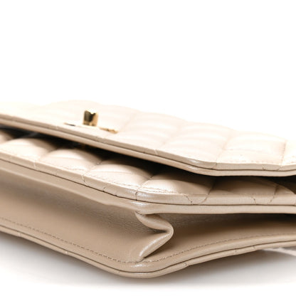 Pearly Lambskin Quilted Charms Wallet On Chain WOC Beige