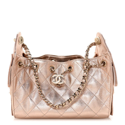 Metallic Caviar Quilted Mini Chanel 25 Handbag Copper