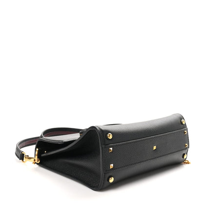 Grainy Calfskin Small VSling Top Handle Bag Black