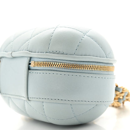 Lambskin Quilted CC Bubble Vanity Case With Chain Light Blue