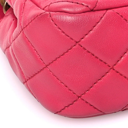 Lambskin Quilted Mini Rectangular Pearl Crush Flap Fuchsia