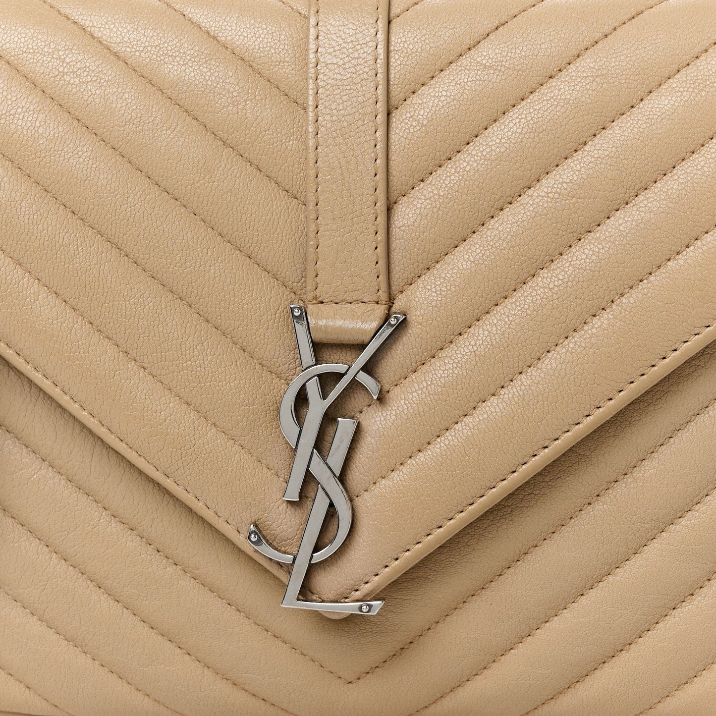 Sheepskin Matelasse Chevron Monogram Medium College Bag Dark Beige