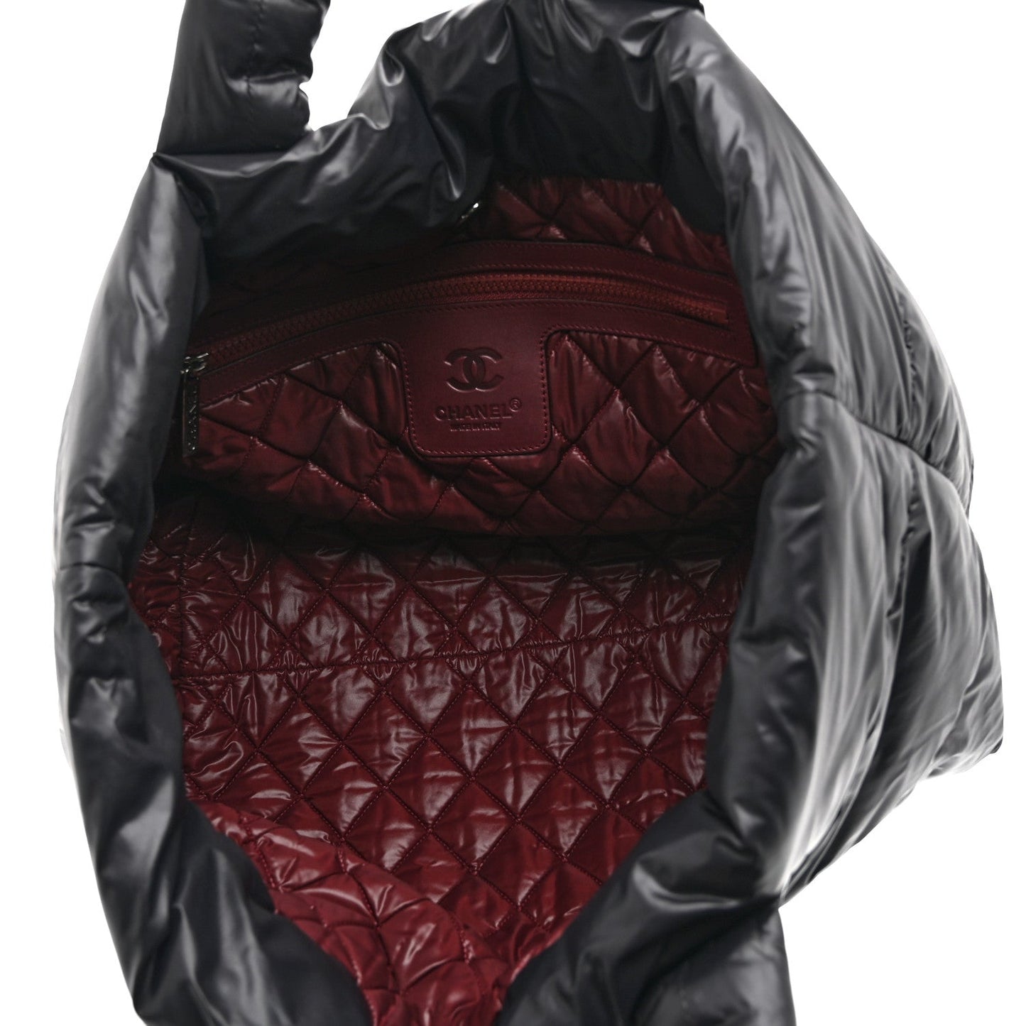 Nylon Quilted Large Coco Cocoon Reversible Tote Black