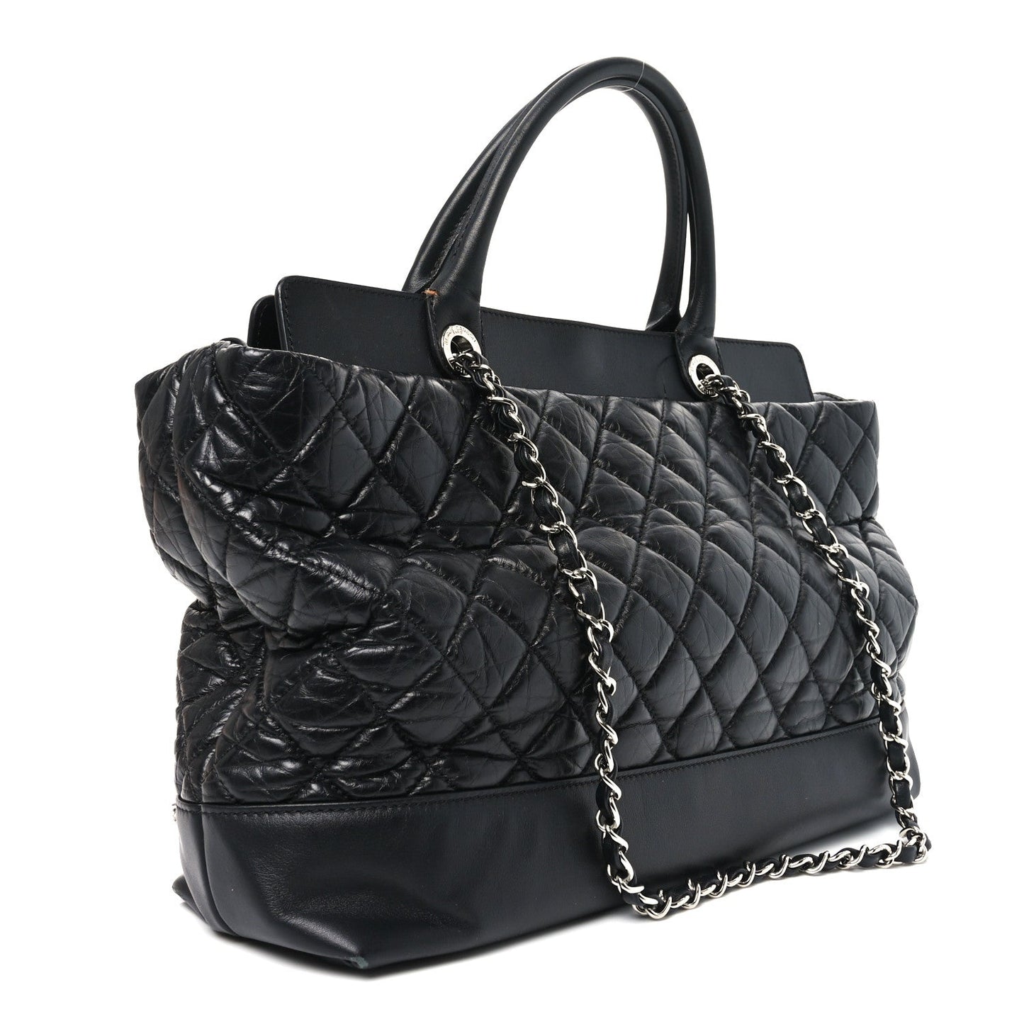 Aged Calfskin Quilted Be CC Tote Black
