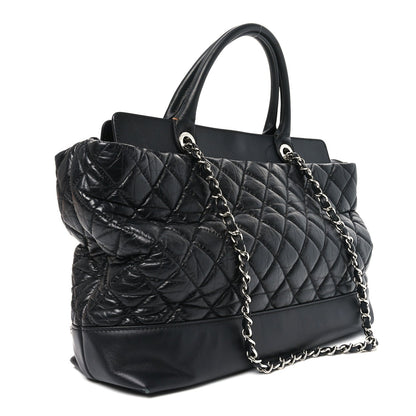 Aged Calfskin Quilted Be CC Tote Black