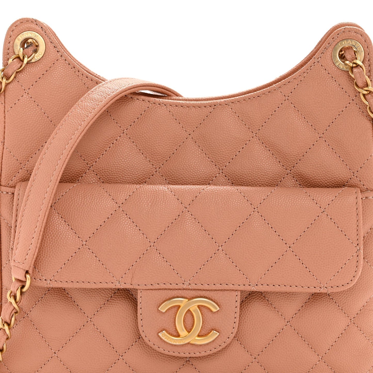 Caviar Quilted Wavy CC Hobo Beige