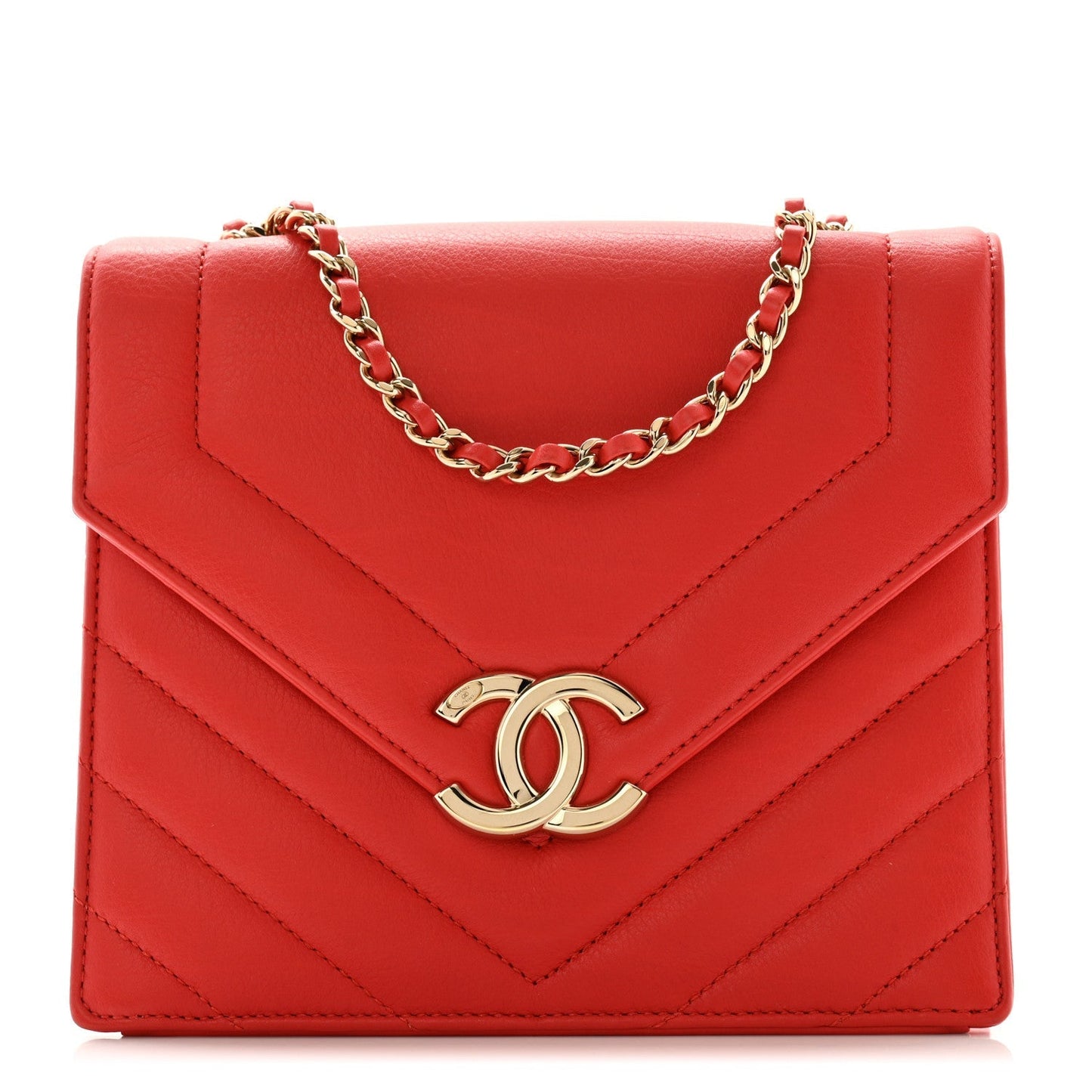 Calfskin Quilted Chevron Small Envelope Flap Red