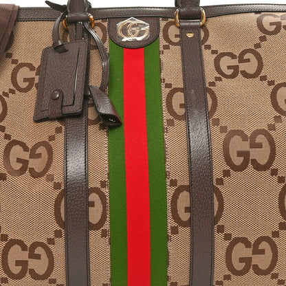 Monogram Jumbo GG Textured Dollar Calfskin Web Large Duffle Bag Camel Ebony
