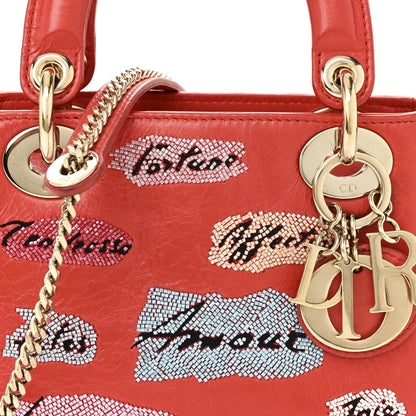 Calfskin Beaded Mini Lady Dior Rouge Multicolor