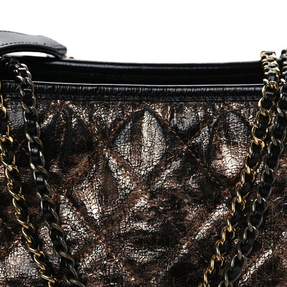Metallic Crumpled Goatskin Quilted Medium Gabrielle Hobo Black Rose Gold