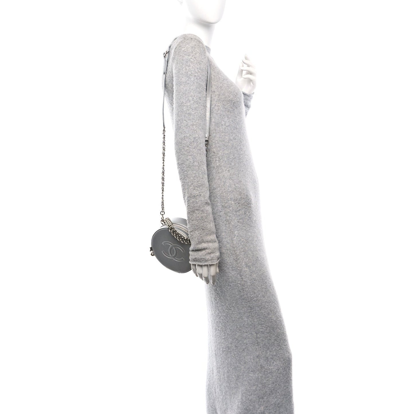 Metallic Glazed Calfskin Round As Earth Evening Bag Silver