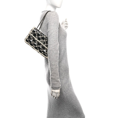 Tweed Patent Quilted Rectangular Flap Black White