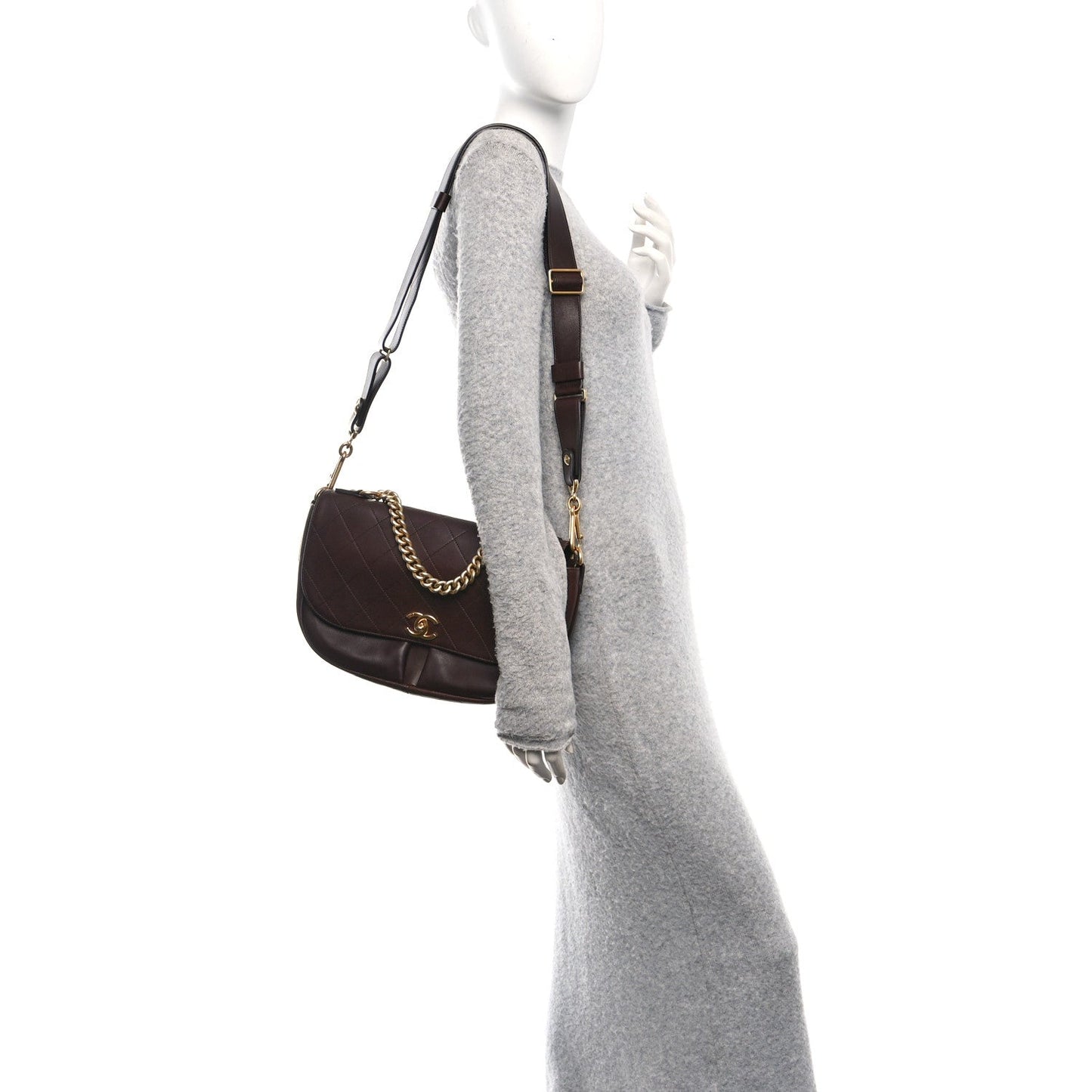 Calfskin Stitched Small Paris in Rome Messenger Brown