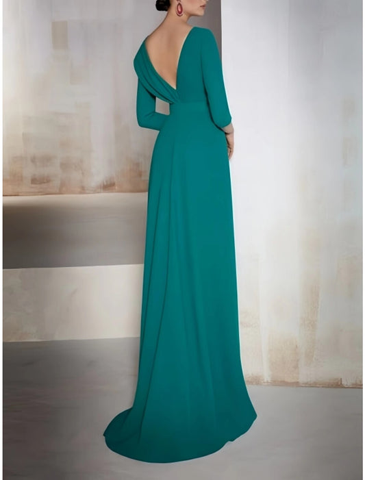 A-Line Evening Gown Elegant Dress Formal Fall Sweep / Brush Train 3/4 Length Sleeve V Neck Fabric with Pleats 2026