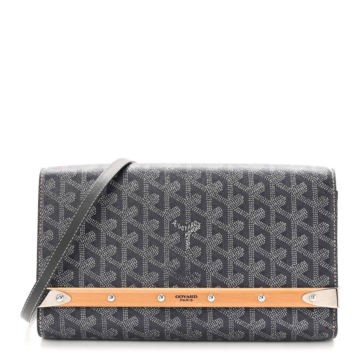 Goyardine Monte Carlo Bois Clutch With Strap Gray