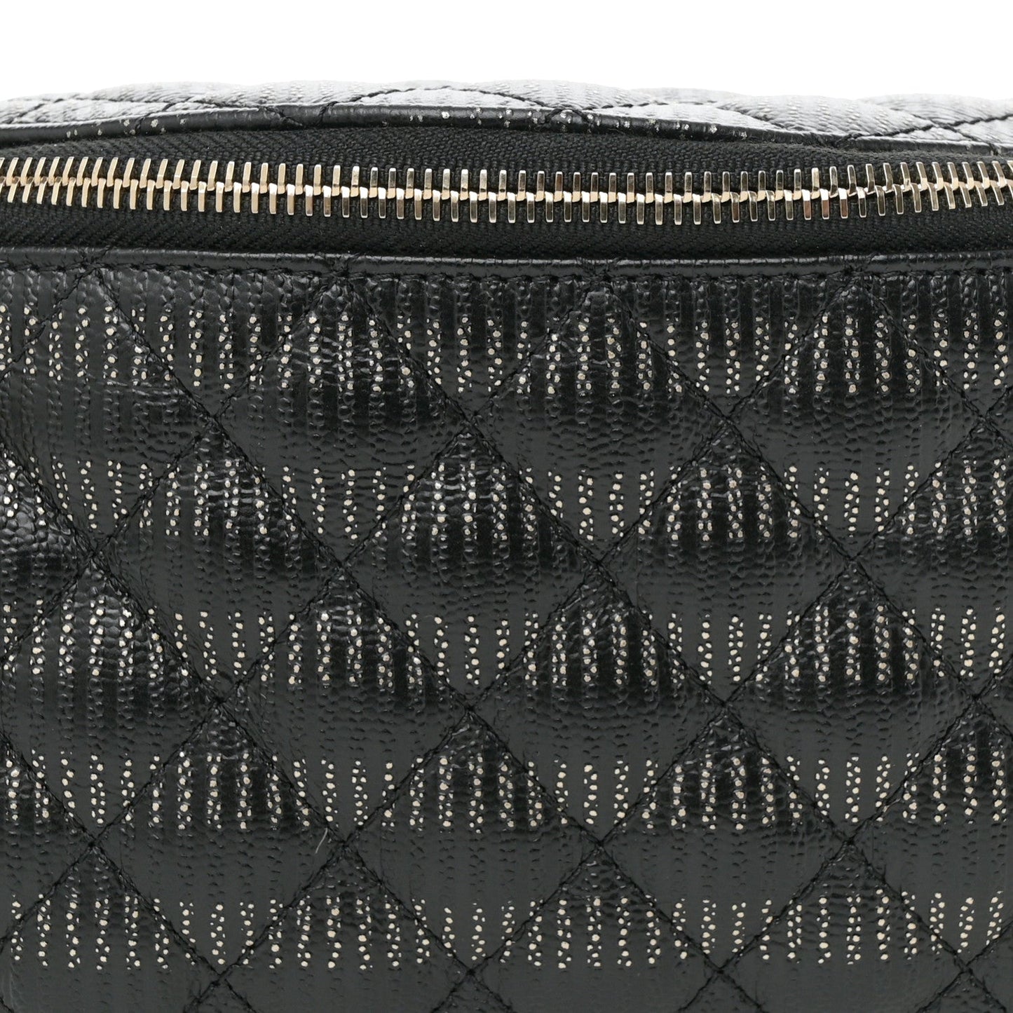 Metallic Caviar Striped Banane Waist Bag Fanny Pack Black Gold