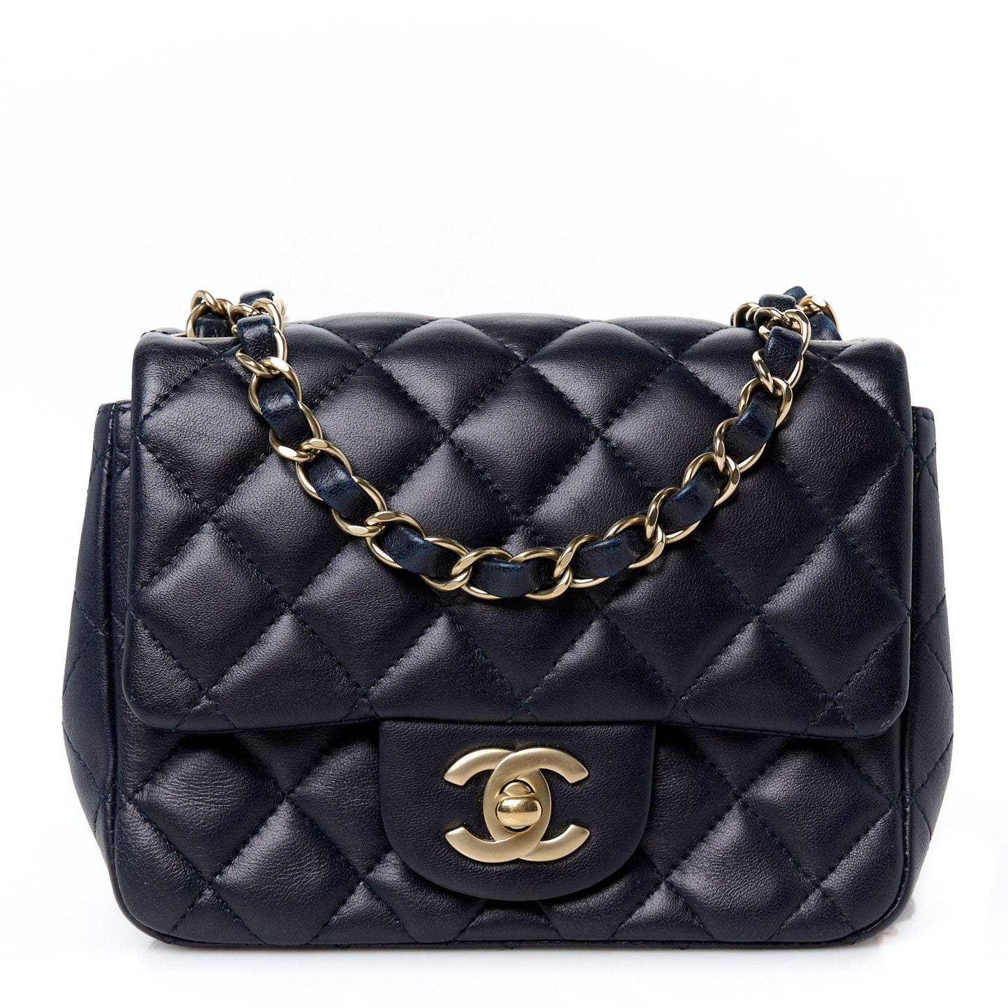 Lambskin Quilted Mini Square Flap Navy