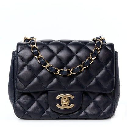 Lambskin Quilted Mini Square Flap Navy