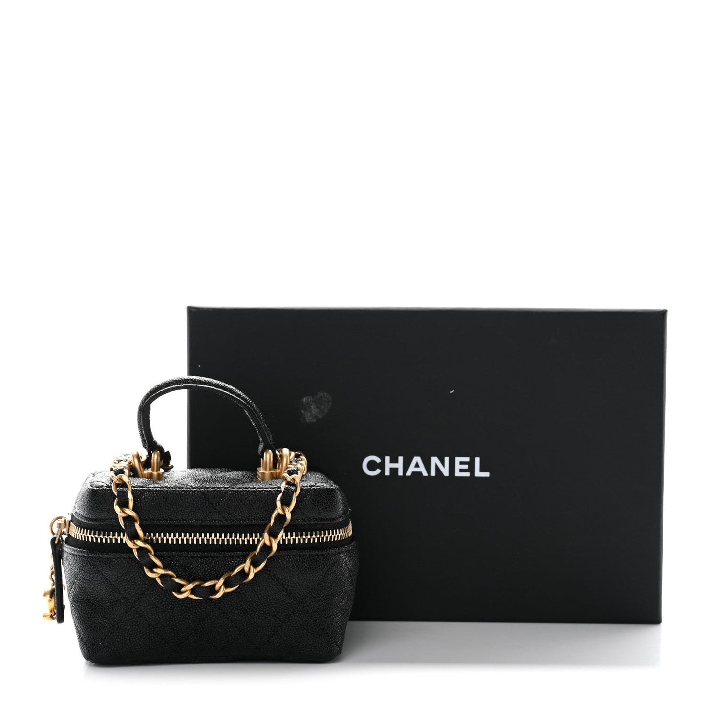 Caviar Quilted Mini Top Handle Vanity With Chain Black