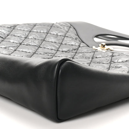 Crumpled Calfskin Quilted 31 Large Shopping Bag Black