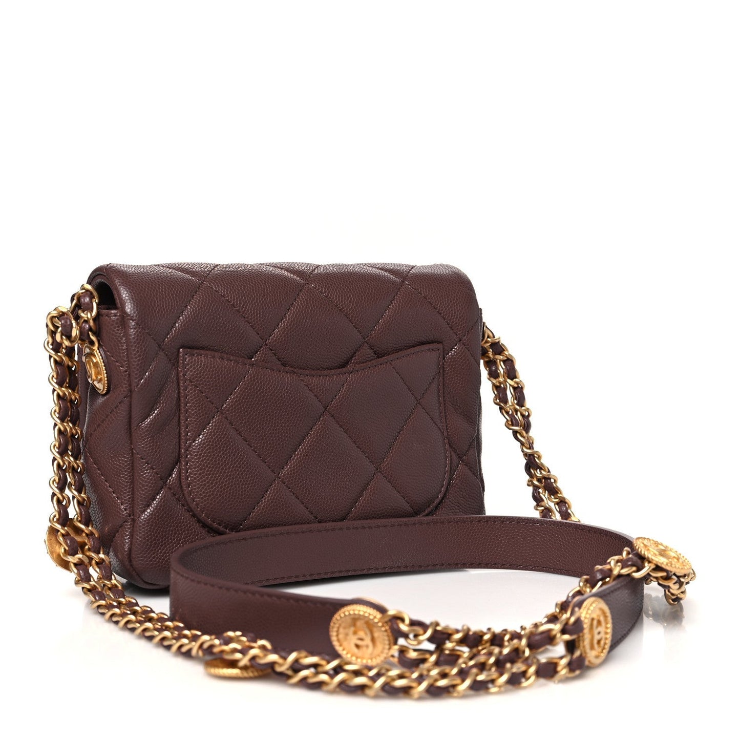 Caviar Quilted Mini Twist Your Buttons Flap Burgundy