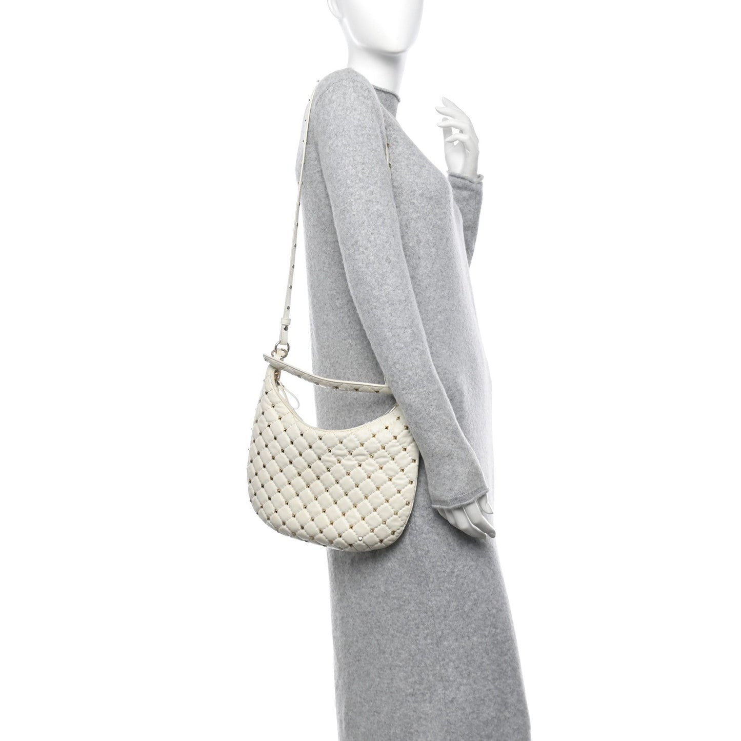 Nappa Small Rockstud Spike Hobo Ivory