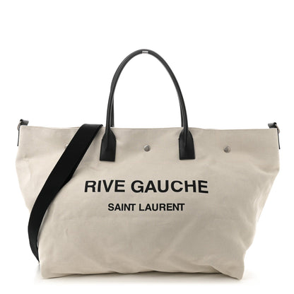 Linen Calfskin Rive Gauche Maxi Tote Grege et Noir