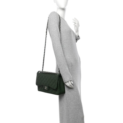 Caviar Quilted Jumbo Double Flap Green