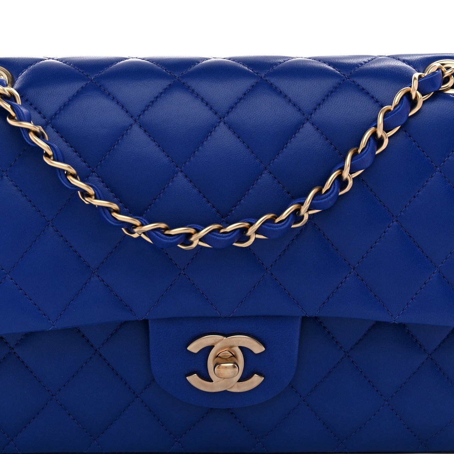 Lambskin Quilted Medium Double Flap Blue