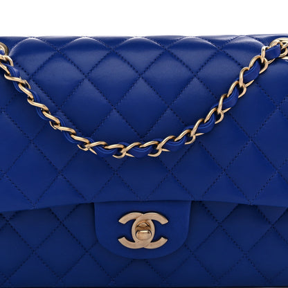Lambskin Quilted Medium Double Flap Blue