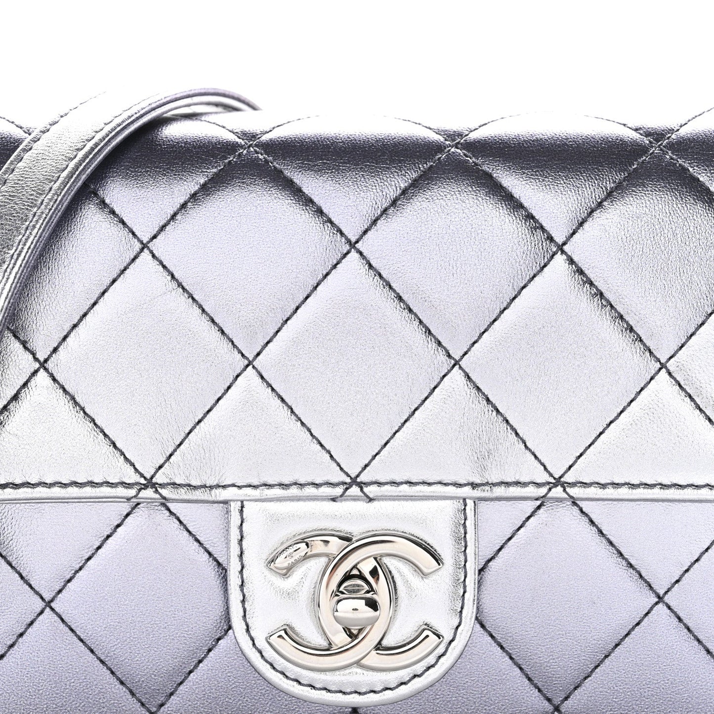 Metallic Lambskin Like A Wallet Flap Silvery Black
