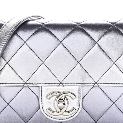 Metallic Lambskin Like A Wallet Flap Silvery Black