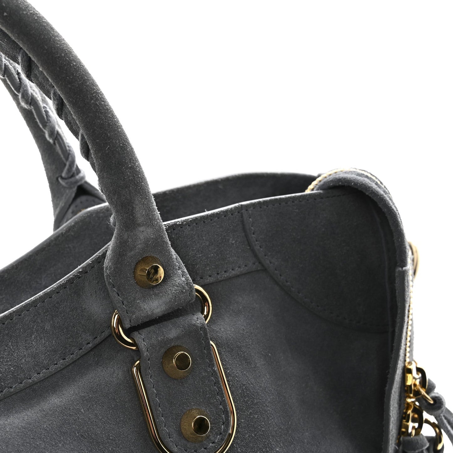 Suede Gold Metallic Edge Hardware City Gris Plomb
