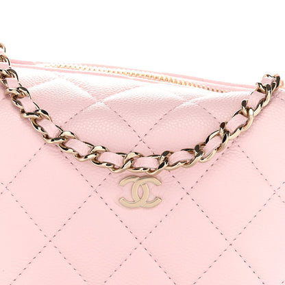 Caviar Quilted Hobo Clutch With Chain Light Pink
