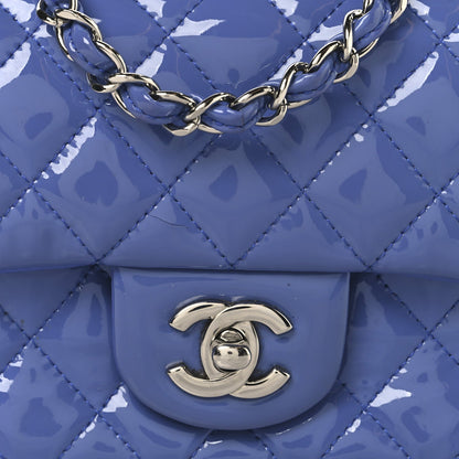 Patent Calfskin Quilted Mini Rectangular Flap Blue