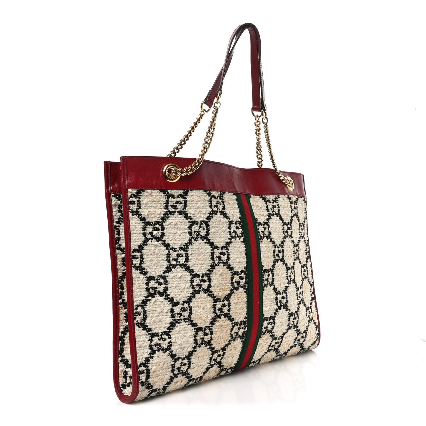 Tweed GG Monogram Large Rajah Chain Tote White Black Romantic Cherry