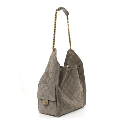 Suede Quilted Medium Chanel 25 Handbag Dark Grey