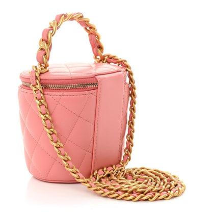 Lambskin Quilted Afternoon Tea Top Handle Vanity Case With Chain Light Pink
