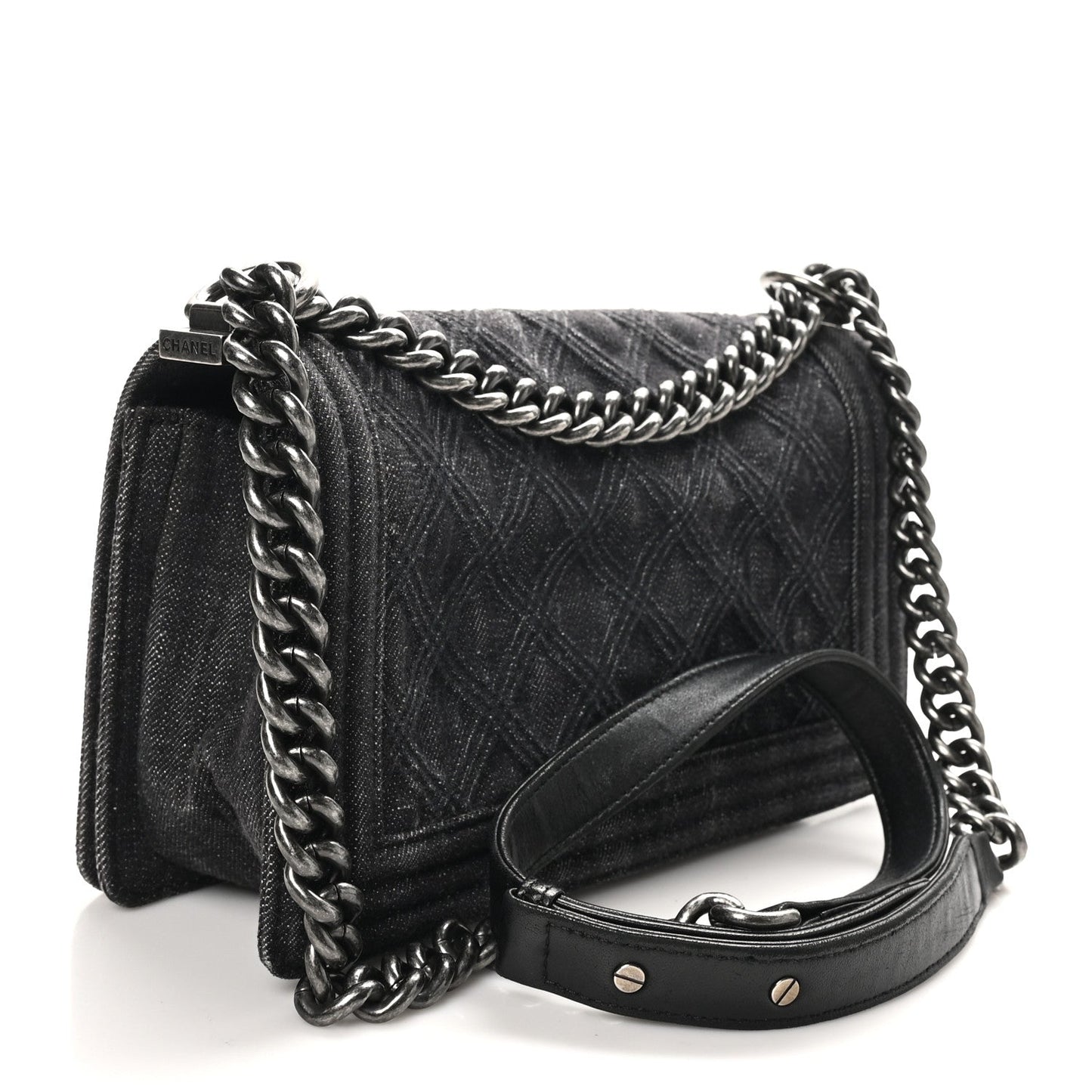 Denim Quilted Medium Boy Flap Black